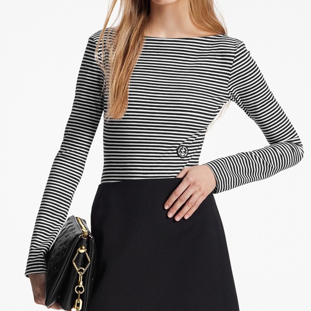 New Louis Vuitton Black and White Striped Bodysuit